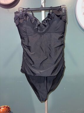 U.S. Polo Assn. Black Ruffle-Trim One-Piece Swimsuit